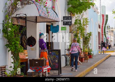Handelsstraße in der Innenstadt von Merida, Yucatan, Mexiko Stockfoto