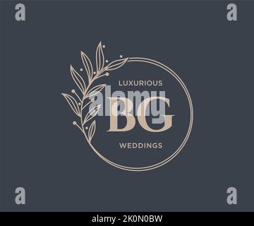 BG Initialen Brief Hochzeit Monogramm Logos Vorlage, handgezeichnete moderne minimalistische und florale Vorlagen für Einladungskarten, Save the Date, elegant Stock Vektor