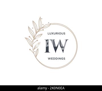 IW Initialen Brief Hochzeit Monogramm Logos Vorlage, handgezeichnete moderne minimalistische und florale Vorlagen für Einladungskarten, Save the Date, elegant Stock Vektor