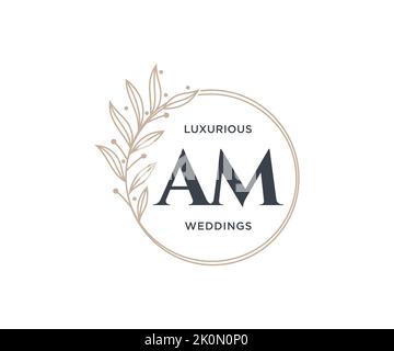 AM Initialen Brief Hochzeit Monogramm Logos Vorlage, handgezeichnete moderne minimalistische und florale Vorlagen für Einladungskarten, Save the Date, elegant Stock Vektor