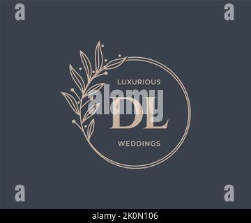 DL Initialen Brief Hochzeit Monogramm Logos Vorlage, handgezeichnete moderne minimalistische und florale Vorlagen für Einladungskarten, Save the Date, elegant Stock Vektor