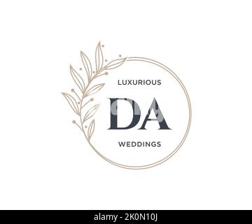 DA Initialen Brief Hochzeit Monogramm Logos Vorlage, handgezeichnete moderne minimalistische und florale Vorlagen für Einladungskarten, Save the Date, elegant Stock Vektor