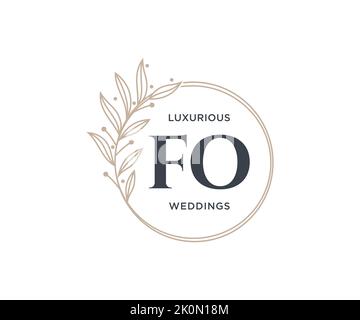 FO Initialen Brief Hochzeit Monogramm Logos Vorlage, handgezeichnete moderne minimalistische und florale Vorlagen für Einladungskarten, Save the Date, elegant Stock Vektor