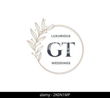 GT Initialen Brief Hochzeit Monogramm Logos Vorlage, handgezeichnete moderne minimalistische und florale Vorlagen für Einladungskarten, Save the Date, elegant Stock Vektor