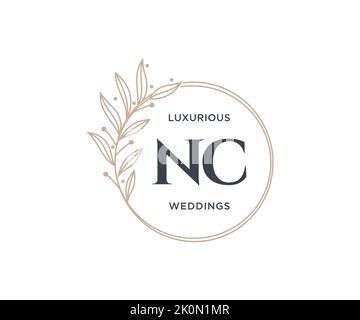 NC Initialen Brief Hochzeit Monogramm Logos Vorlage, handgezeichnete moderne minimalistische und florale Vorlagen für Einladungskarten, Save the Date, elegant Stock Vektor