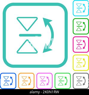 Vertikale Umrisse flache Symbole in lebendigen Farben in gekrümmten Rändern auf weißem Hintergrund Stock Vektor