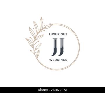 JJ Initialen Brief Hochzeit Monogramm Logos Vorlage, handgezeichnete moderne minimalistische und florale Vorlagen für Einladungskarten, Save the Date, elegant Stock Vektor