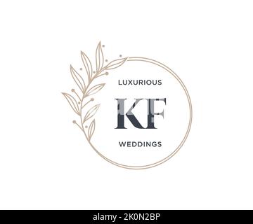 KF Initialen Brief Hochzeit Monogramm Logos Vorlage, handgezeichnete moderne minimalistische und florale Vorlagen für Einladungskarten, Save the Date, elegant Stock Vektor