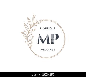 MP Initialen Brief Hochzeit Monogramm Logos Vorlage, handgezeichnete moderne minimalistische und florale Vorlagen für Einladungskarten, Save the Date, elegant Stock Vektor