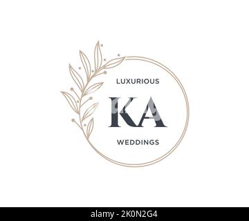 KA Initialen Brief Hochzeit Monogramm Logos Vorlage, handgezeichnete moderne minimalistische und florale Vorlagen für Einladungskarten, Save the Date, elegant Stock Vektor