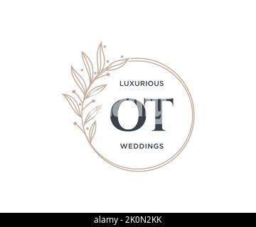 OT Initialen Brief Hochzeit Monogramm Logos Vorlage, handgezeichnete moderne minimalistische und florale Vorlagen für Einladungskarten, Save the Date, elegant Stock Vektor