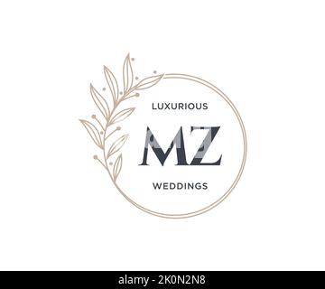 MZ Initialen Brief Hochzeit Monogramm Logos Vorlage, handgezeichnete moderne minimalistische und florale Vorlagen für Einladungskarten, Save the Date, elegant Stock Vektor