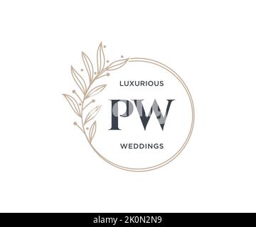 PW Initialen Brief Hochzeit Monogramm Logos Vorlage, handgezeichnete moderne minimalistische und florale Vorlagen für Einladungskarten, Save the Date, elegant Stock Vektor