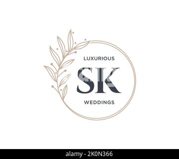 SK Initials Letter Hochzeit Monogramm Logos Vorlage, handgezeichnete moderne minimalistische und florale Vorlagen für Einladungskarten, Save the Date, elegant Stock Vektor