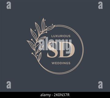 SD Initialen Brief Hochzeit Monogramm Logos Vorlage, handgezeichnete moderne minimalistische und florale Vorlagen für Einladungskarten, Save the Date, elegant Stock Vektor