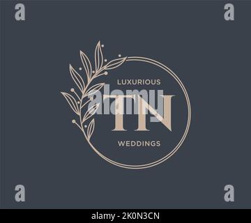 TN Initialen Brief Hochzeit Monogramm Logos Vorlage, handgezeichnete moderne minimalistische und florale Vorlagen für Einladungskarten, Save the Date, elegant Stock Vektor