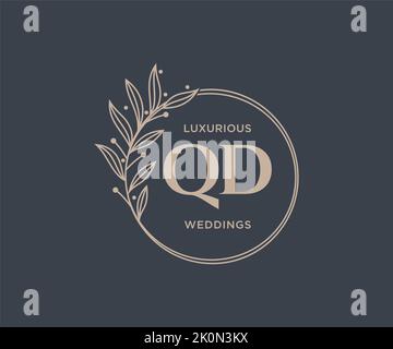 QD Initialen Brief Hochzeit Monogramm Logos Vorlage, handgezeichnete moderne minimalistische und florale Vorlagen für Einladungskarten, Save the Date, elegant Stock Vektor