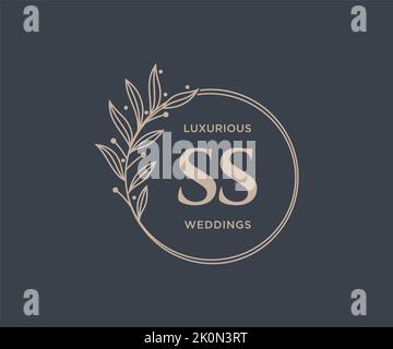 SS Initialen Brief Hochzeit Monogramm Logos Vorlage, handgezeichnete moderne minimalistische und florale Vorlagen für Einladungskarten, Save the Date, elegant Stock Vektor