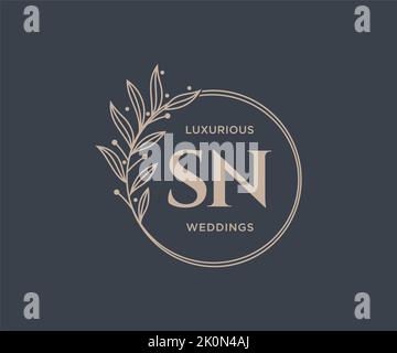 SN Initialen Brief Hochzeit Monogramm Logos Vorlage, handgezeichnete moderne minimalistische und florale Vorlagen für Einladungskarten, Save the Date, elegant Stock Vektor