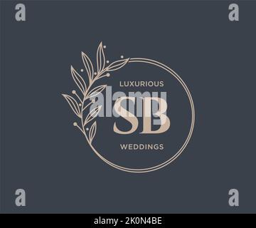 SB Initialen Brief Hochzeit Monogramm Logos Vorlage, handgezeichnete moderne minimalistische und florale Vorlagen für Einladungskarten, Save the Date, elegant Stock Vektor