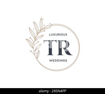 TR Initialen Brief Hochzeit Monogramm Logos Vorlage, handgezeichnete moderne minimalistische und florale Vorlagen für Einladungskarten, Save the Date, elegant Stock Vektor