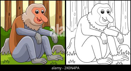 Proboscis Monkey Animal Coloring Page Illustration Stock Vektor