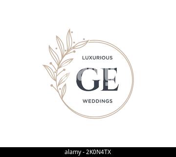 GE Initials Letter Hochzeit Monogramm Logos Vorlage, handgezeichnete moderne minimalistische und florale Vorlagen für Einladungskarten, Save the Date, elegant Stock Vektor