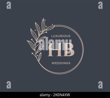 HB Initialen Brief Hochzeit Monogramm Logos Vorlage, handgezeichnete moderne minimalistische und florale Vorlagen für Einladungskarten, Save the Date, elegant Stock Vektor