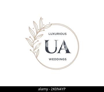 UA Initialen Brief Hochzeit Monogramm Logos Vorlage, handgezeichnete moderne minimalistische und florale Vorlagen für Einladungskarten, Save the Date, elegant Stock Vektor