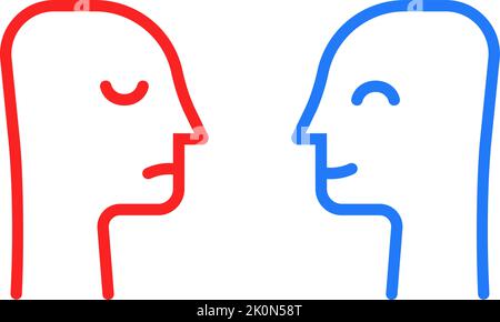 Blauer und roter Kopf wie positiv oder negativ Stock Vektor