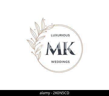 MK Initialen Brief Hochzeit Monogramm Logos Vorlage, handgezeichnete moderne minimalistische und florale Vorlagen für Einladungskarten, Save the Date, elegant Stock Vektor