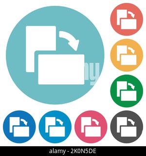 Drehen Sie nach rechts durchgehende flache weiße Symbole auf runden farbigen Hintergründen Stock Vektor