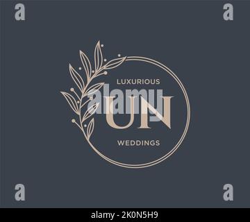 UN Initials Letter Hochzeit Monogramm Logos Vorlage, handgezeichnete moderne minimalistische und florale Vorlagen für Einladungskarten, Save the Date, elegant Stock Vektor