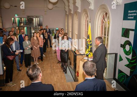 Jan Jambon, der Präsident des flämischen Ministers, wurde während eines Treffens mit belgischen Unternehmern im Literaturmuseum am ersten Tag einer diplomatischen Mission der flämischen Regierung in Irland, Montag, den 12. September 2022, abgebildet. BELGA FOTO JAMES ARTHUR GEKIERE Stockfoto