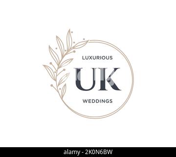 UK Initials Letter Hochzeit Monogramm Logos Vorlage, handgezeichnete moderne minimalistische und florale Vorlagen für Einladungskarten, Save the Date, elegant Stock Vektor