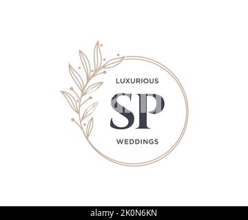 SP Initialen Brief Hochzeit Monogramm Logos Vorlage, handgezeichnete moderne minimalistische und florale Vorlagen für Einladungskarten, Save the Date, elegant Stock Vektor