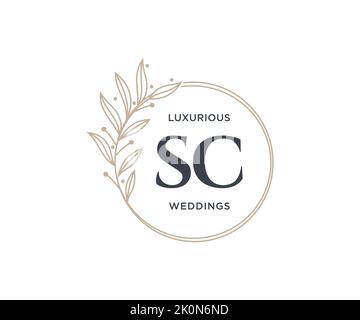 SC Initialen Brief Hochzeit Monogramm Logos Vorlage, handgezeichnete moderne minimalistische und florale Vorlagen für Einladungskarten, Save the Date, elegant Stock Vektor