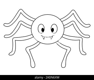 Spider. Vektorgrafik. Umriss auf einem isolierten weißen Hintergrund. Doodle-Stil. Bild für Kinder. Skizze. Niedliche Toothy. Halloween-Symbol. Stock Vektor