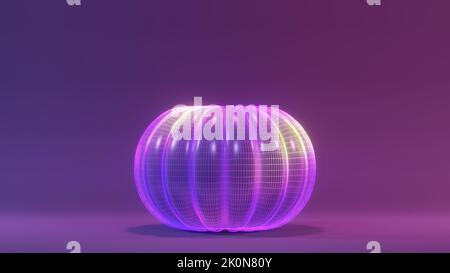 3D Rendering von Low Poly Kürbis in neonrosa und blauem Farblicht Stockfoto