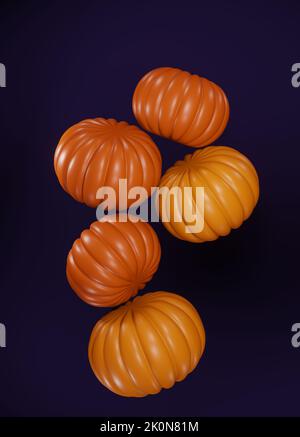 3D Render von Low-Poly-Kürbis auf violettem Hintergrund Stockfoto