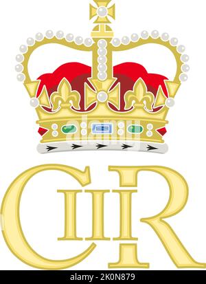 Charles III King of United Kingdom, Krönung 2022, Porträtsilhouette und Monogramm, Vektorgrafik Stock Vektor