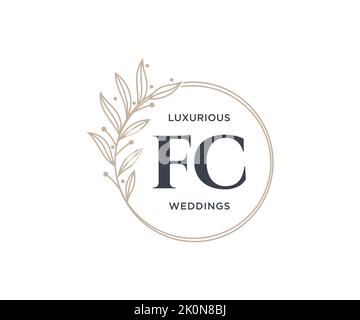 FC Initialen Brief Hochzeit Monogramm Logos Vorlage, handgezeichnete moderne minimalistische und florale Vorlagen für Einladungskarten, Save the Date, elegant Stock Vektor