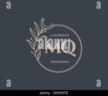 MQ Initialen Brief Hochzeit Monogramm Logos Vorlage, handgezeichnete moderne minimalistische und florale Vorlagen für Einladungskarten, Save the Date, elegant Stock Vektor