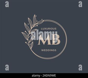 MB Initialen Brief Hochzeit Monogramm Logos Vorlage, handgezeichnete moderne minimalistische und florale Vorlagen für Einladungskarten, Save the Date, elegant Stock Vektor