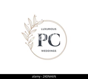 PC Initialen Brief Hochzeit Monogramm Logos Vorlage, handgezeichnete moderne minimalistische und florale Vorlagen für Einladungskarten, Save the Date, elegant Stock Vektor