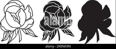 Vektorpeonies SVG-Umriss. Peonies Silhouette. Eine Linie Peony Blume Iilustration isoliert auf weißem Hintergrund. Stock Vektor