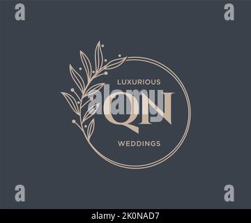 QN Initialen Brief Hochzeit Monogramm Logos Vorlage, handgezeichnete moderne minimalistische und florale Vorlagen für Einladungskarten, Save the Date, elegant Stock Vektor