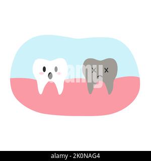 Dead Decay Zahn Charakter in Cartoon-Stil flach. Vektordarstellung von verärgerten ungesunden Zähnen, Zahngesundheitskonzept, Mundhygiene Stock Vektor