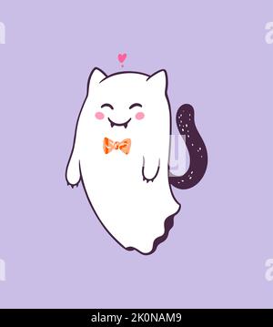 Niedliche Cartoon Halloween Katze Geist. Vektorgrafik Stock Vektor