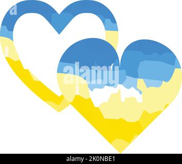 Herzform in Blautönen der ukrainischen Flagge im Aquarellstil auf transparentem Hintergrund. Aufkleber. Signieren. Mark. Ukrainisch. Copyspace. Geeignet für Schriftzüge, Poster, Geschenkpapier, Banner Stock Vektor